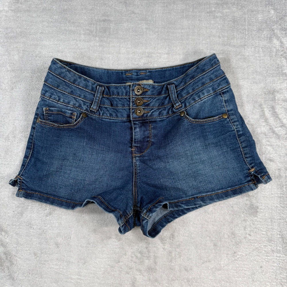Blue Spice Denim Shorts Womens 9 Blue High Waist 3 Button Stretch Y2K Summer
